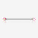 Opal Sparkle Prong Industrial Barbell-Pink