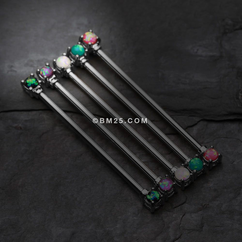 Detail View 2 of Opal Sparkle Prong Industrial Barbell-Purple