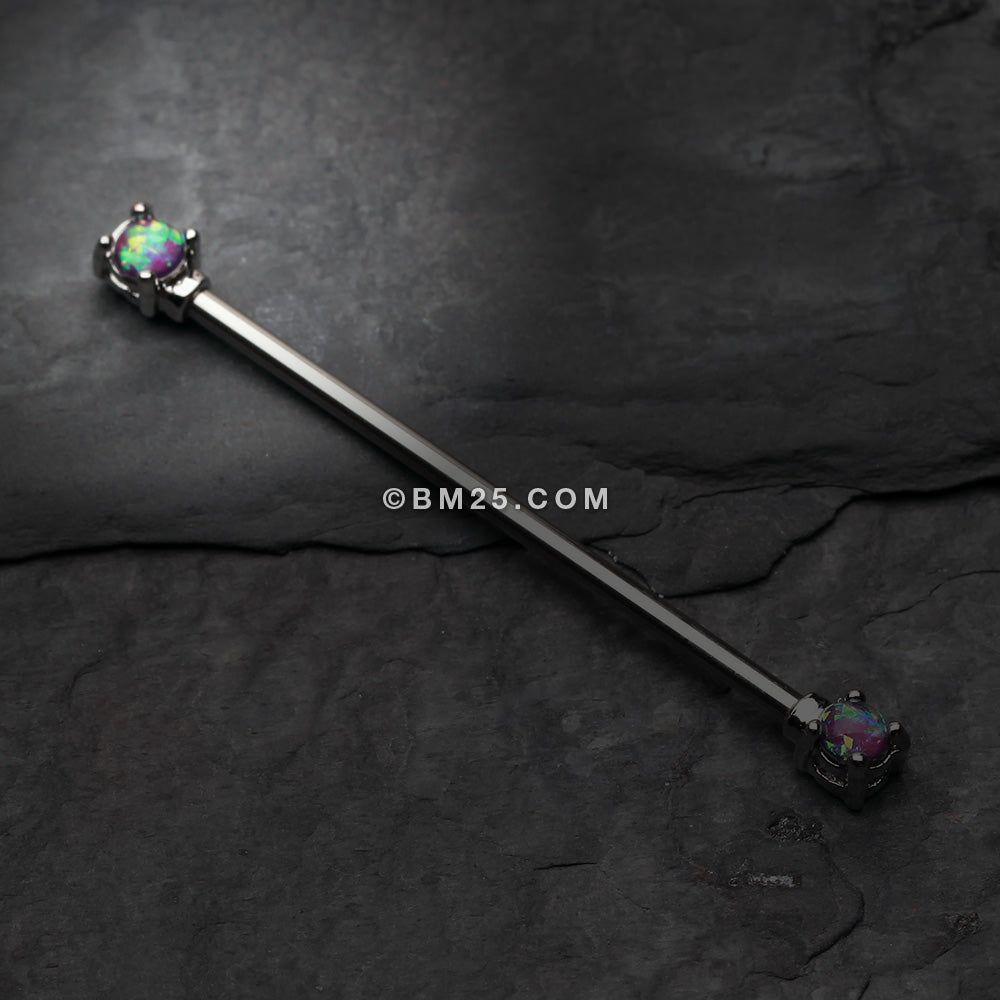 Detail View 1 of Opal Sparkle Prong Industrial Barbell-Purple