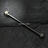 Detail View 1 of Opal Sparkle Prong Industrial Barbell-White