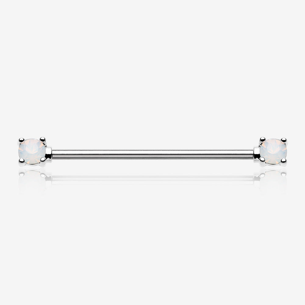 Opalite Gem Prong Industrial Barbell-White