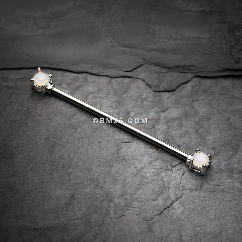 Detail View 1 of Opalite Gem Prong Industrial Barbell-White