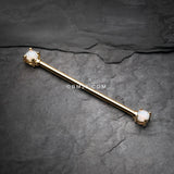 Detail View 1 of Golden Opalite Gem Prong Industrial Barbell-White