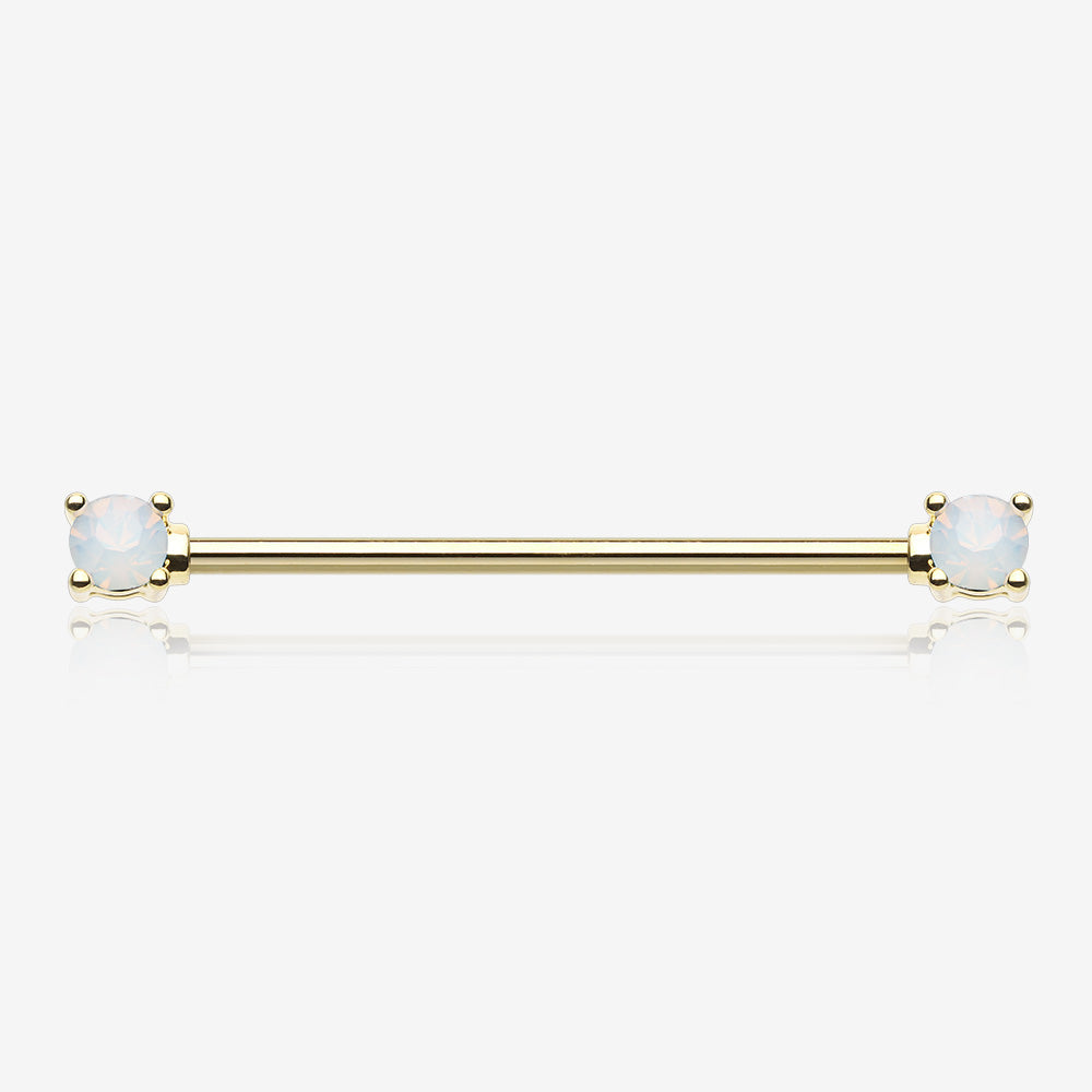 Golden Opalite Gem Prong Industrial Barbell-White