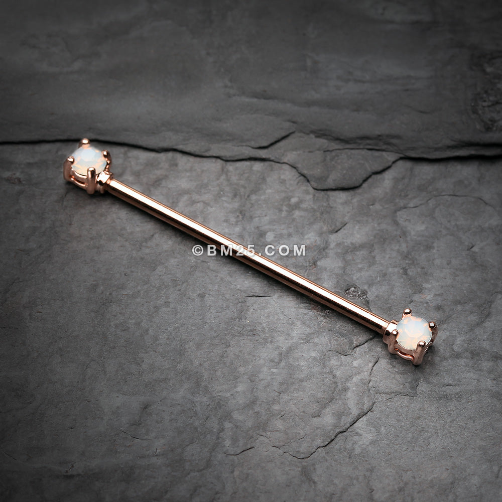 Detail View 1 of Rose Gold Opalite Gem Prong Industrial Barbell-White