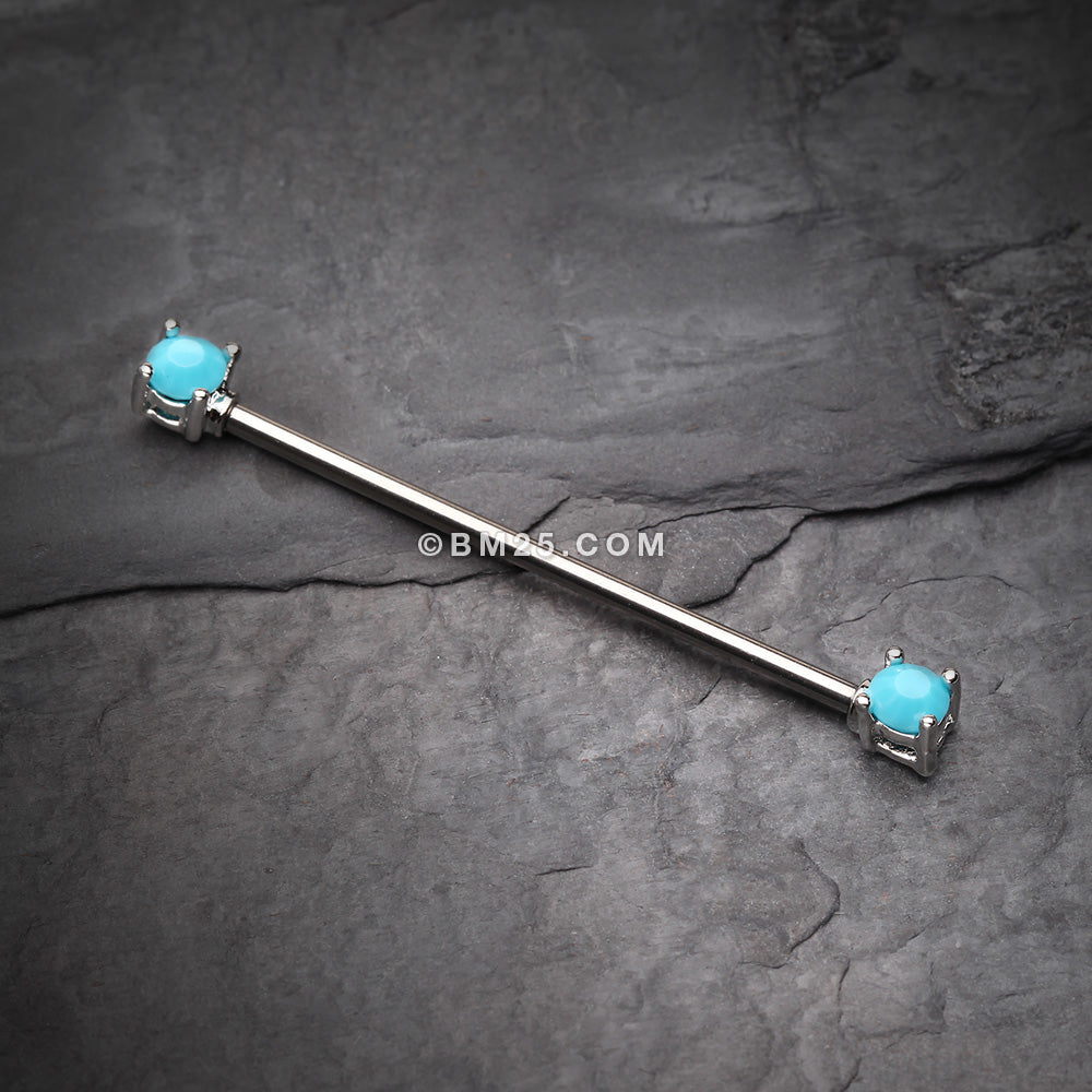 Detail View 1 of Turquoise Bead Prong Industrial Barbell-Turquoise