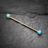 Detail View 1 of Golden Turquoise Bead Prong Industrial Barbell-Turquoise