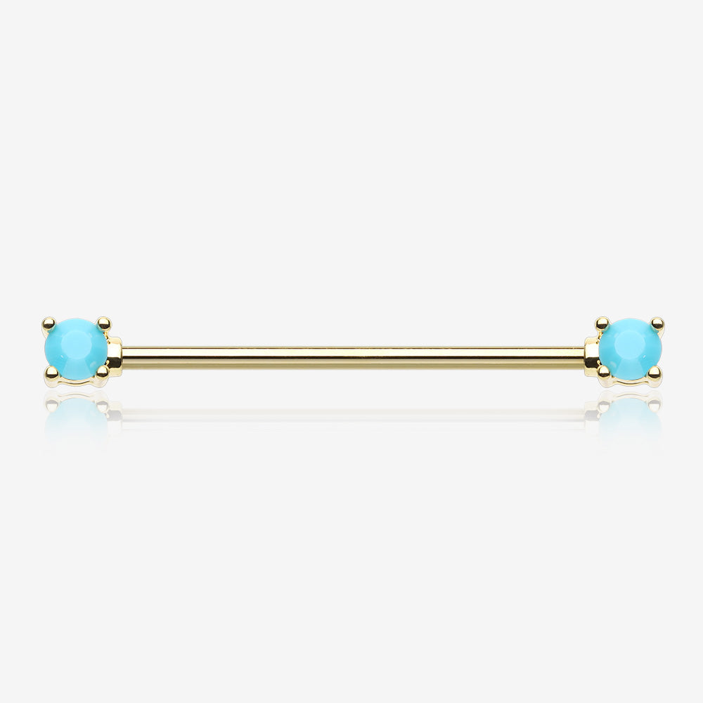 Golden Turquoise Bead Prong Industrial Barbell-Turquoise