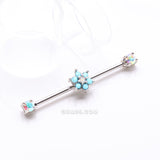 Detail View 1 of Turquoise Spring Flower Sparkle Prong Industrial Barbell-Aurora Borealis