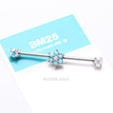 Detail View 3 of Turquoise Spring Flower Sparkle Prong Industrial Barbell-Aurora Borealis