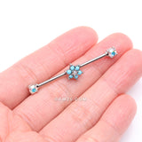 Detail View 2 of Turquoise Spring Flower Sparkle Prong Industrial Barbell-Aurora Borealis