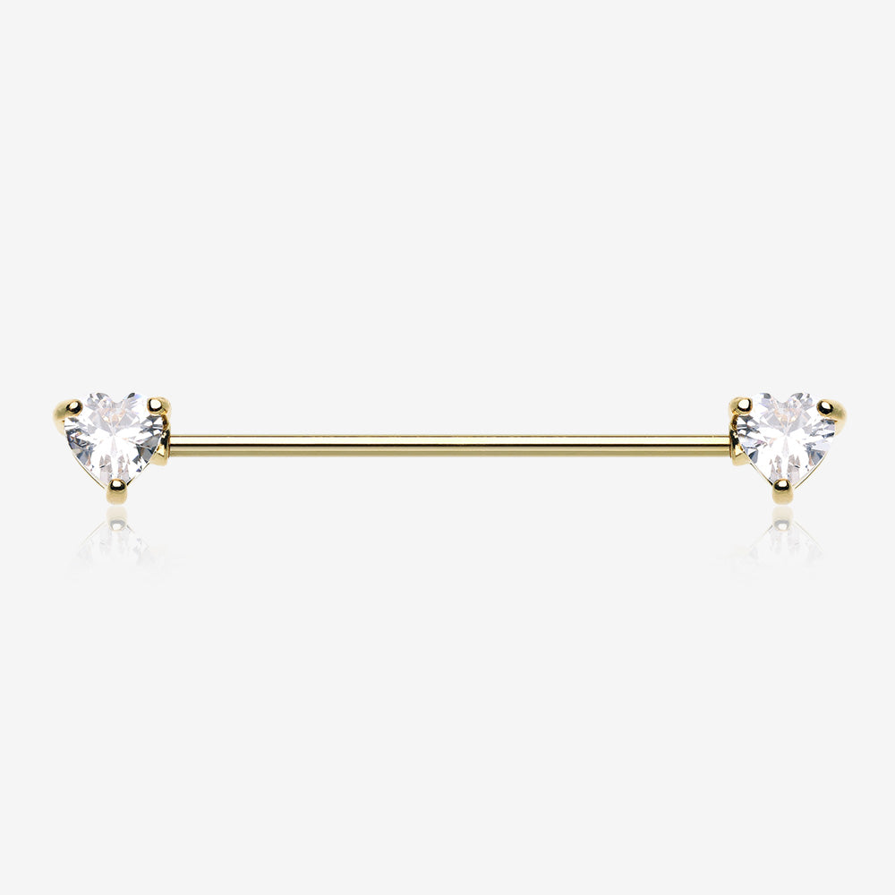 Golden Heart Sparkle Industrial Barbell-Clear Gem