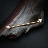 Detail View 1 of Golden Iridescent Revo Double Prong Industrial Barbell