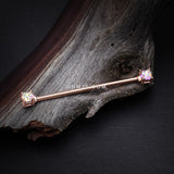 Detail View 1 of Rose Gold Sprinkle Dot Multi-Gem Sparkle Double Prong Industrial Barbell-Aurora Borealis
