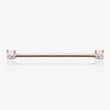 Rose Gold Sprinkle Dot Multi-Gem Sparkle Double Prong Industrial Barbell-Aurora Borealis