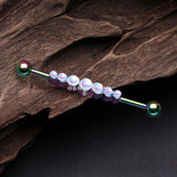 Detail View 1 of Colorline Iridescent Revo Dazzling Row Sparkle Industrial Barbell-Rainbow