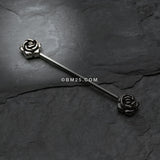 Detail View 1 of Double Rose Flower Industrial Barbell-Steel