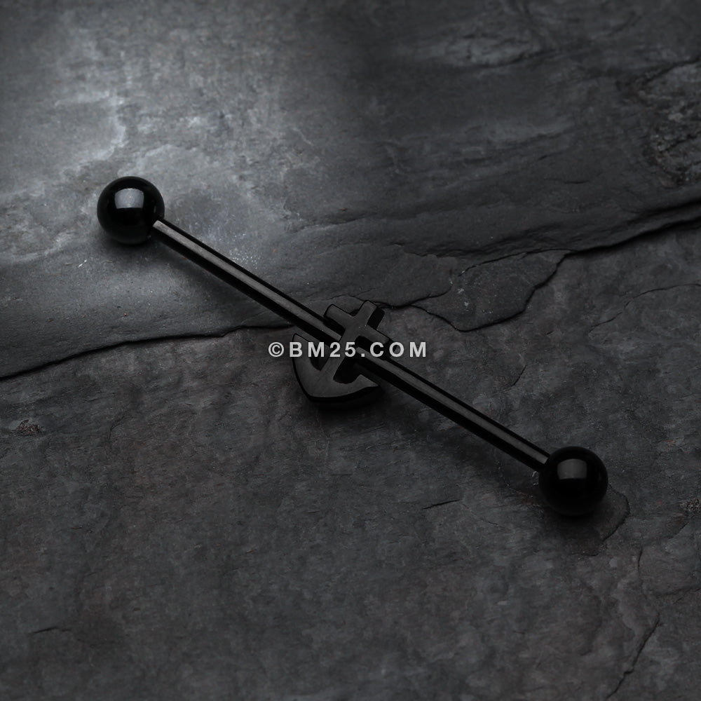 Detail View 1 of Colorline Dainty Anchor Industrial Barbell-Black