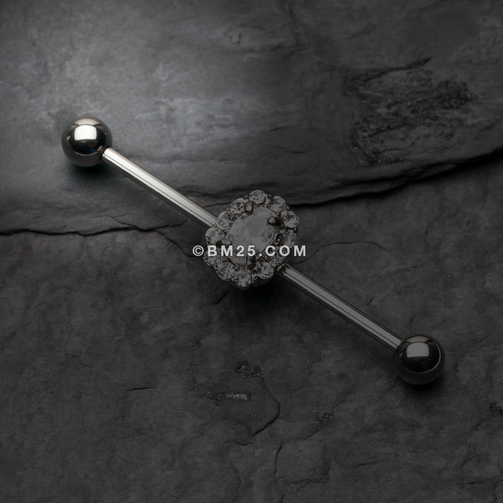 Detail View 1 of Grand Sparkle Prong Gem Industrial Barbell-Clear Gem