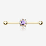 Golden Sparkle Prong Gem Industrial Barbell-Purple/Clear