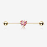 Golden Heart Multi-Gem Sparkle Industrial Barbell-Pink/Aurora Borealis