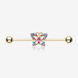 Golden Glam Butterfly Sparkle Industrial Barbell-Teal/Fuchsia