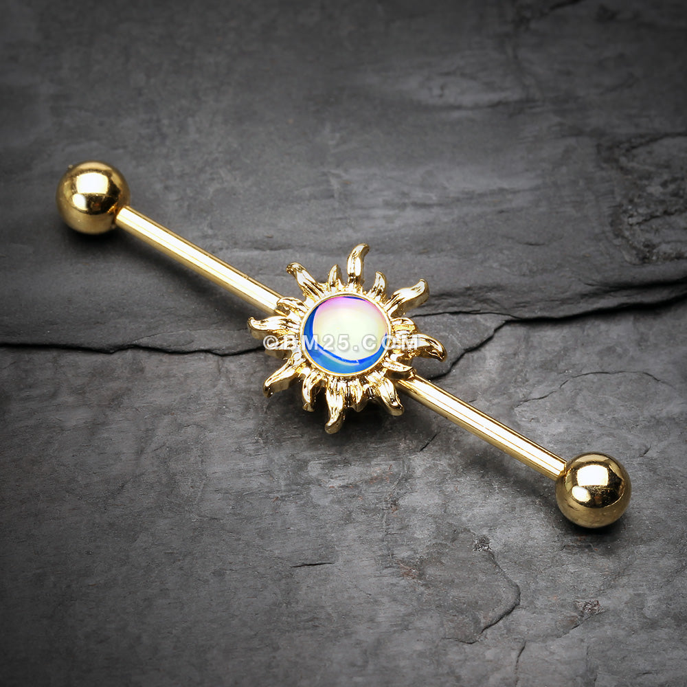 Detail View 1 of Golden Blazing Sun Industrial Barbell-Rainbow/Multi-Color