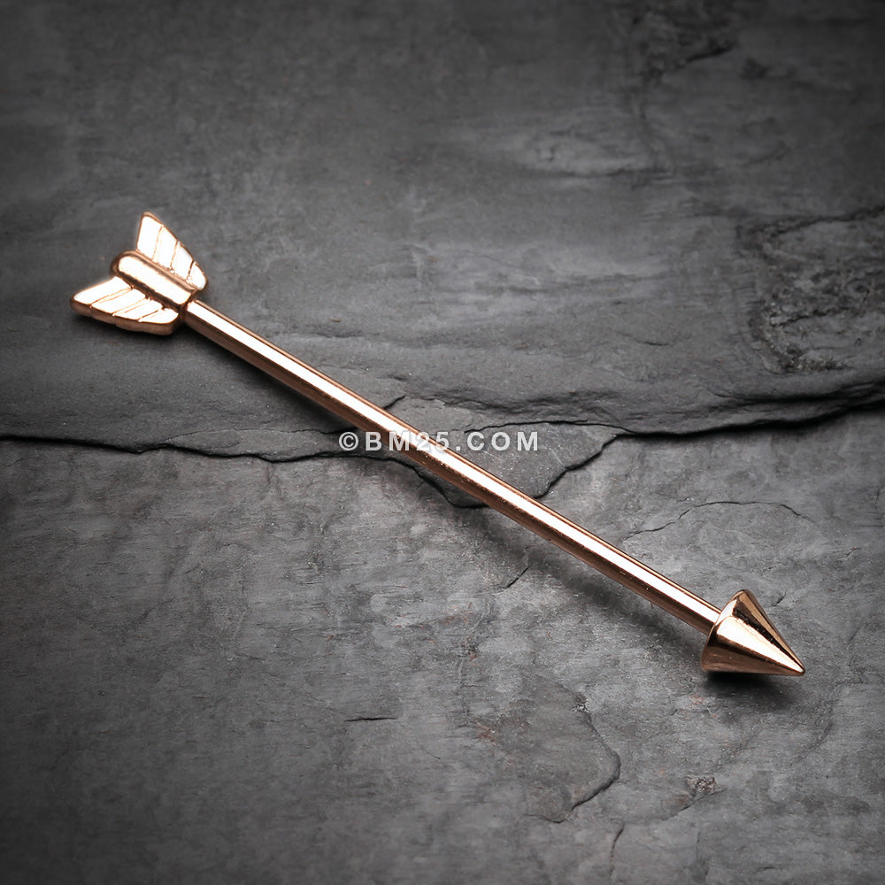 Detail View 1 of Rose Gold Classic Arrow Industrial Barbell-Rose Gold
