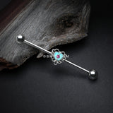 Detail View 1 of Victorian Filigree Heart Sparkle Industrial Barbell-Turquoise/Fuchsia