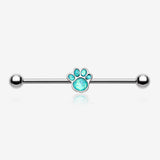 Adorable Paw Print Opalescent Sparkle Industrial Barbell-Teal