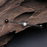 Detail View 1 of Blackline Adorable Kitty Cat Face Sparkle Industrial Barbell-Black/Aurora Borealis