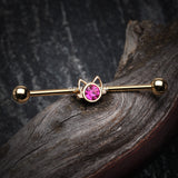 Detail View 1 of Golden Adorable Cat Face Sparkle Industrial Barbell-Fuchsia