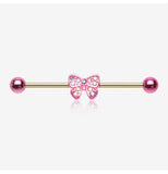 Golden Dainty Pink Bow-Tie Sparkle Industrial Barbell-Pink/Aurora Borealis/Aqua