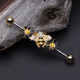 Detail View 1 of Golden Sweet Daisy Bumble Bee Industrial Barbell-Clear Gem/Aqua