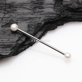 Detail View 1 of Luster Pearlescent Ball Ends Industrial Barbell-White