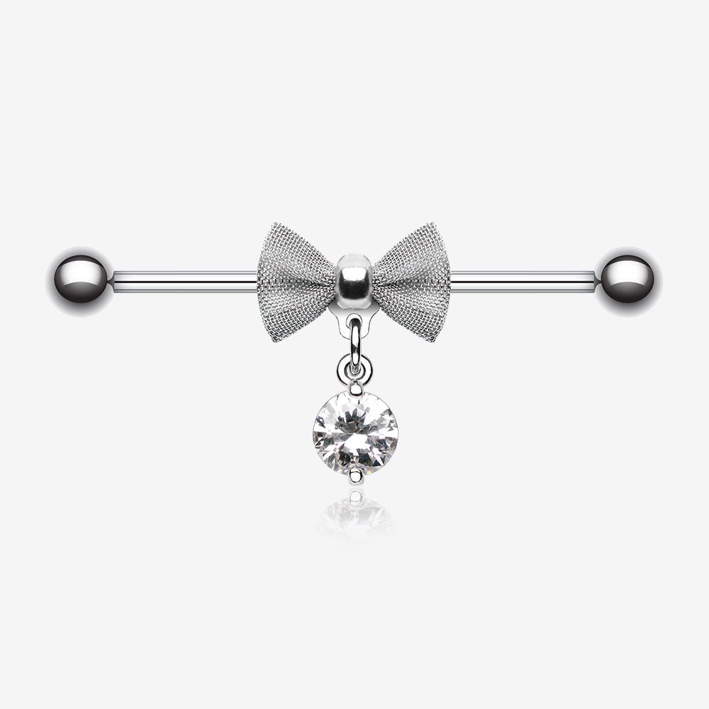 Adorable Mesh Bow-Tie Industrial Barbell-Clear Gem