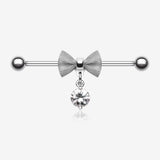 Adorable Mesh Bow-Tie Industrial Barbell-Clear Gem