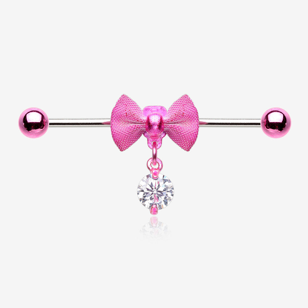 Colorline Adorable Mesh Bow-Tie Industrial Barbell-Pink/Clear