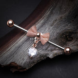 Detail View 1 of Rose Gold Adorable Mesh Bow-Tie Industrial Barbell-Clear Gem