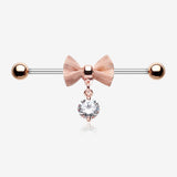 Rose Gold Adorable Mesh Bow-Tie Industrial Barbell-Clear Gem
