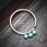 Detail View 1 of Triple Opalescent Sparkle Bendable Twist Hoop Ring-Teal