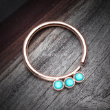 Detail View 1 of Rose Gold Triple Opalescent Sparkle Bendable Twist Hoop Ring-Teal