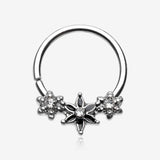 Elegant Onyx Lily Flower Sparkle Bendable Twist Hoop Ring