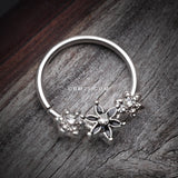 Detail View 1 of Elegant Onyx Lily Flower Sparkle Bendable Twist Hoop Ring-Clear Gem