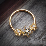 Detail View 1 of Golden Elegant Onyx Lily Flower Sparkle Bendable Twist Hoop Ring-Clear Gem
