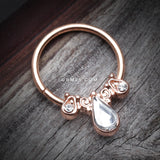Detail View 1 of Rose Gold Radiant Kao Teardrop Sparkle Bendable Twist Hoop Ring-Clear Gem