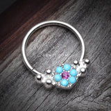 Detail View 1 of Vintage Boho Turquoise Floral Sparkle Twist Hoop Ring-Turquoise/Fuchsia