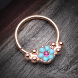 Detail View 1 of Rose Gold Vintage Boho Turquoise Floral Sparkle Twist Hoop Ring-Turquoise/Fuchsia