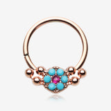 Rose Gold Vintage Boho Turquoise Floral Sparkle Twist Hoop Ring-Turquoise/Fuchsia
