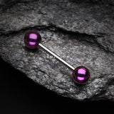 Detail View 1 of Colorline PVD Ball Top Steel Barbell-Purple